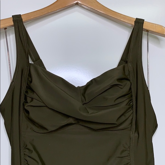 NWT YONIQUE Olive Ruched Twist Tankini Swim Top - Picture 4 of 15